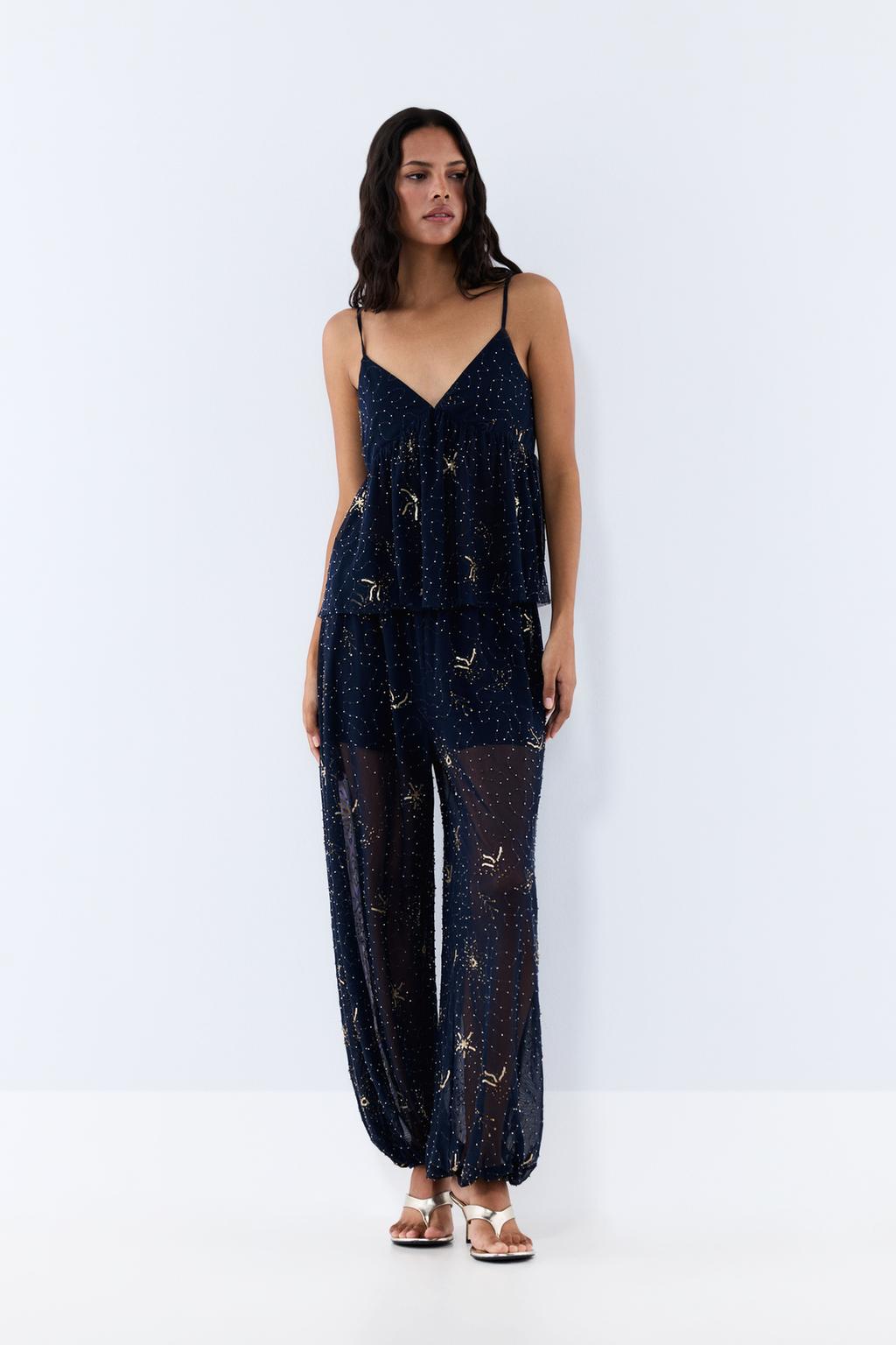 Rhinestone embroidered sarouel trousers – Lefties – صورة المنتج