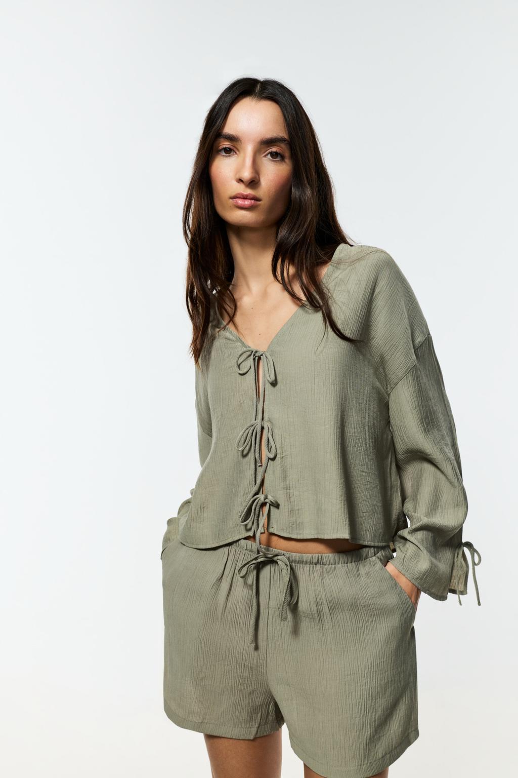 Textured tie-front shirt – Lefties – صورة المنتج