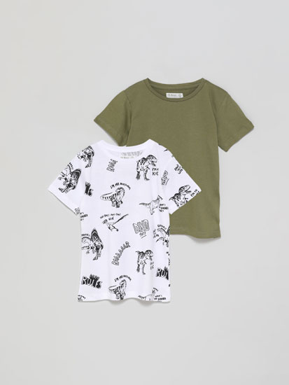 2-Pack of basic plain and printed short sleeve T-shirts