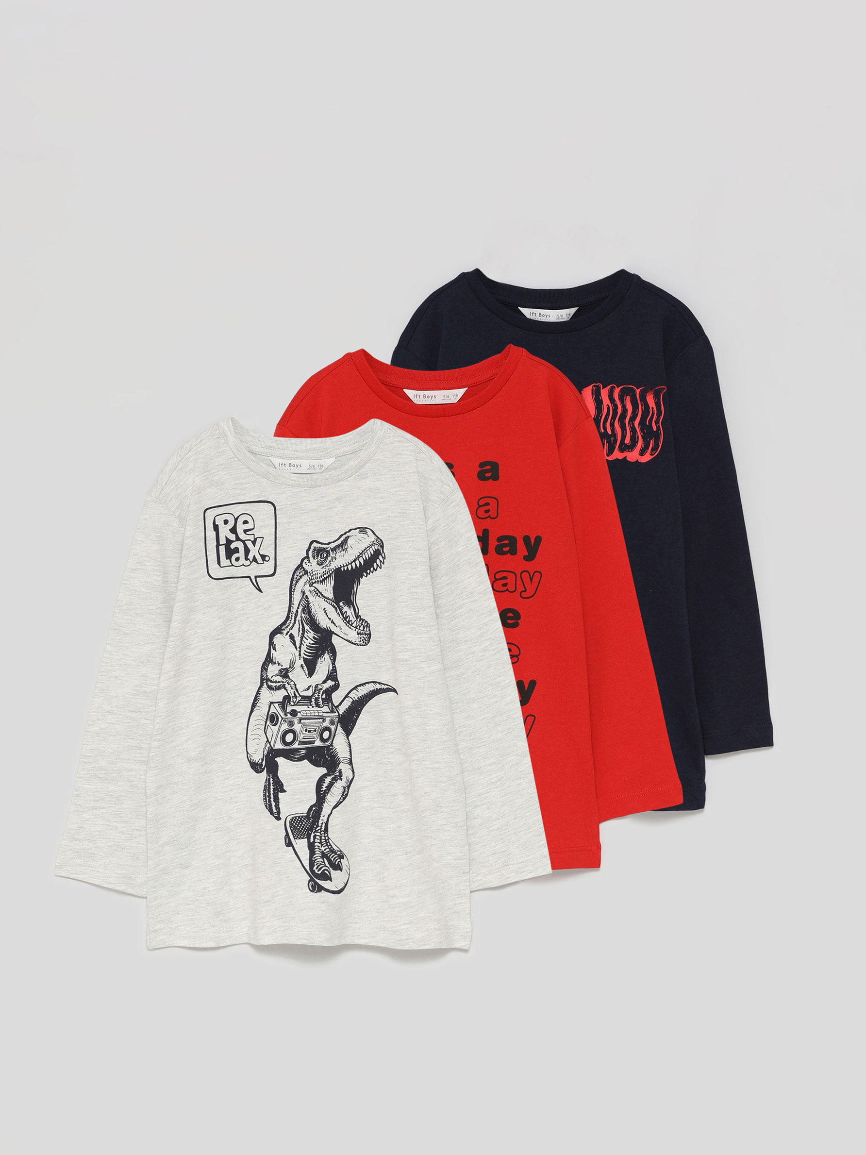PACK OF 3 PRINTED T-SHIRTS WITH LONG SLEEVES