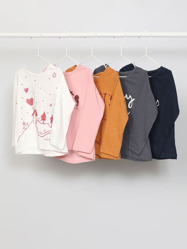 Pack de 5 t-shirts estampadas de manga comprida