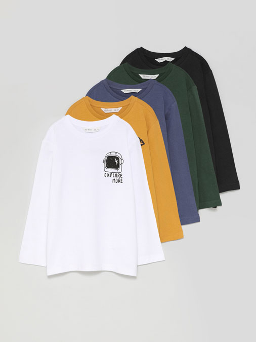 PACK OF 5 PRINTED LONG SLEEVE T-SHIRTS