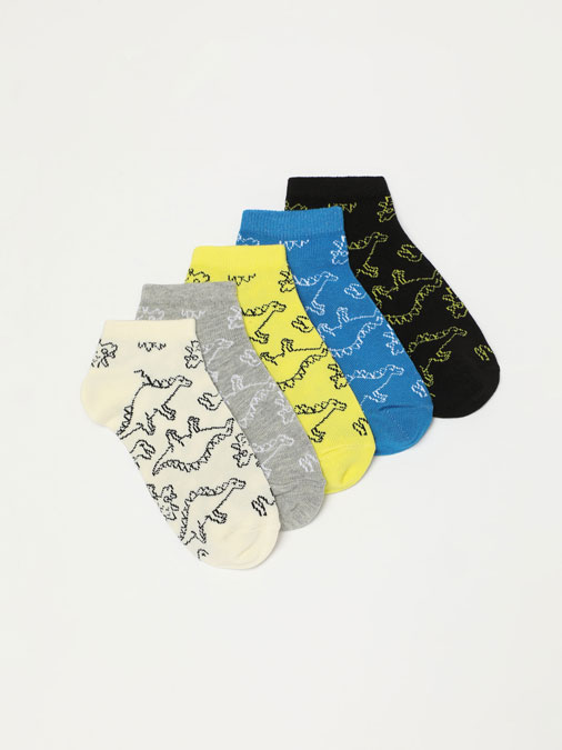 PACK OF 5 PAIRS OF DINOSAUR PRINT SOCKS