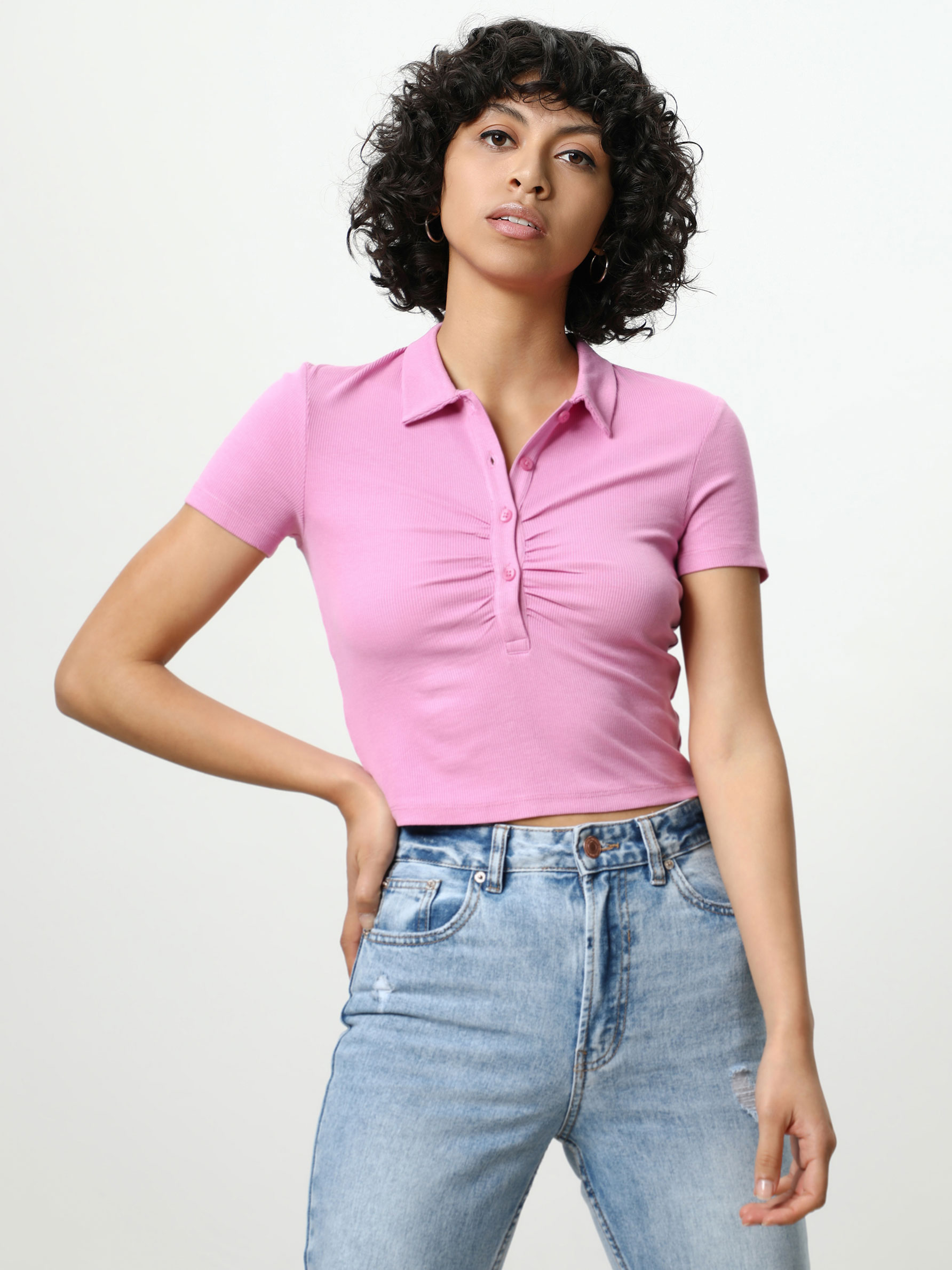 Ribbed gathered polo shirt - T-SHIRTS 