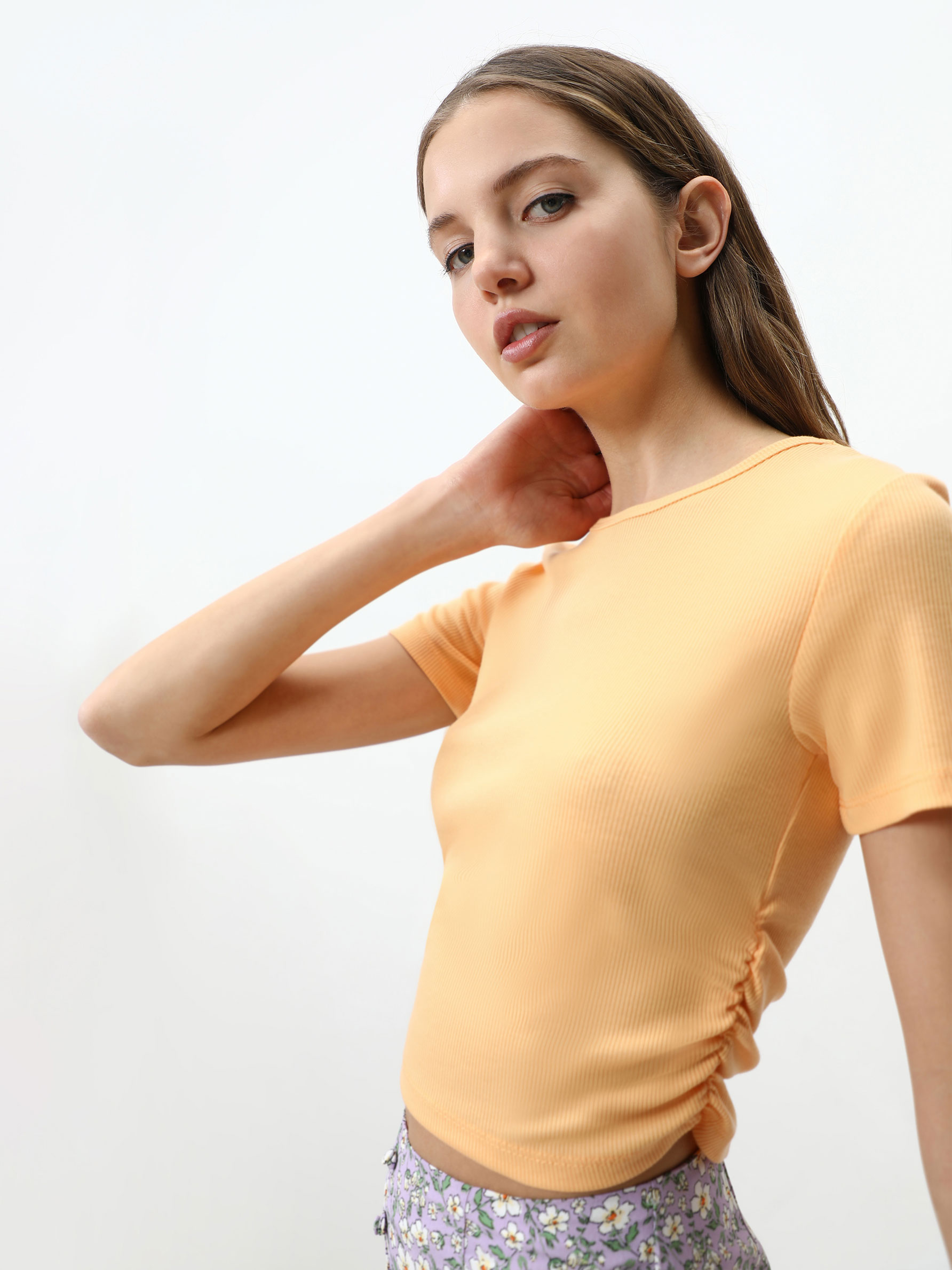 cropped t shirt with gathered detail