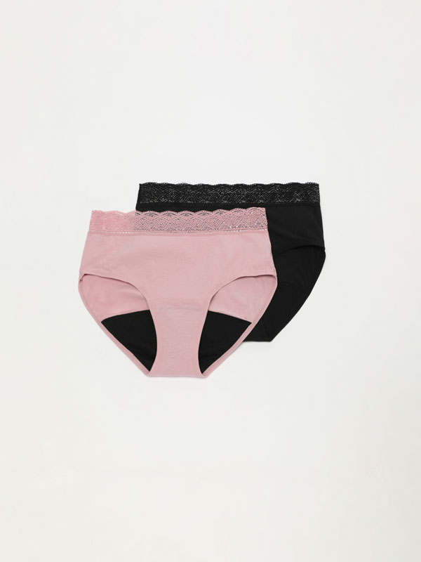 Pack of 2 pairs of high-waist period knickers in a cotton blend