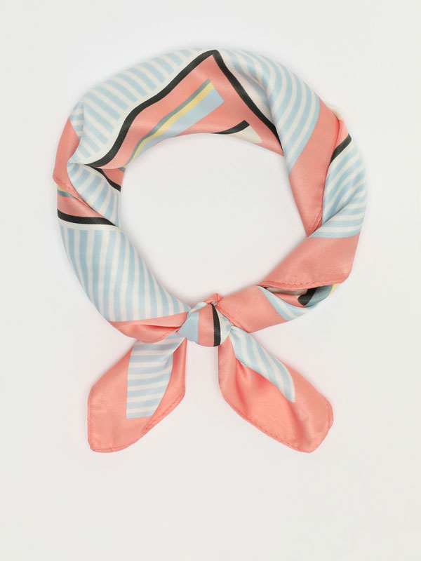 Satiny square neckerchief with stripes