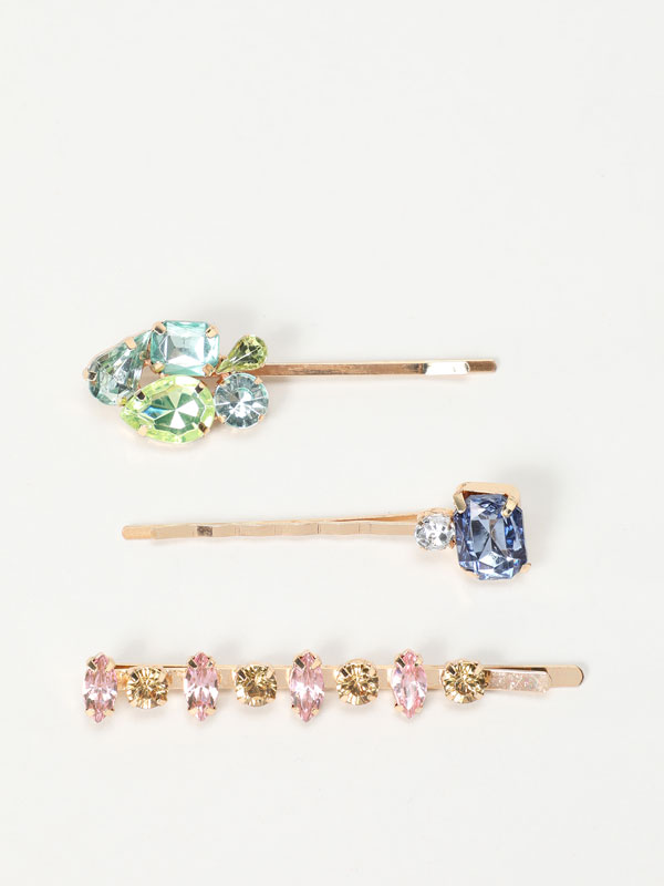 Pack of 3 stone hairslides