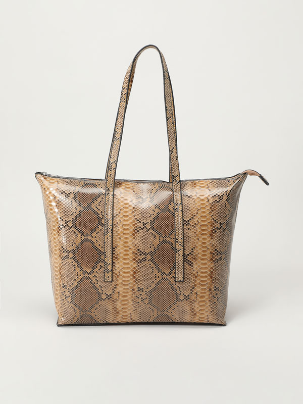 snakeskin tote handbag