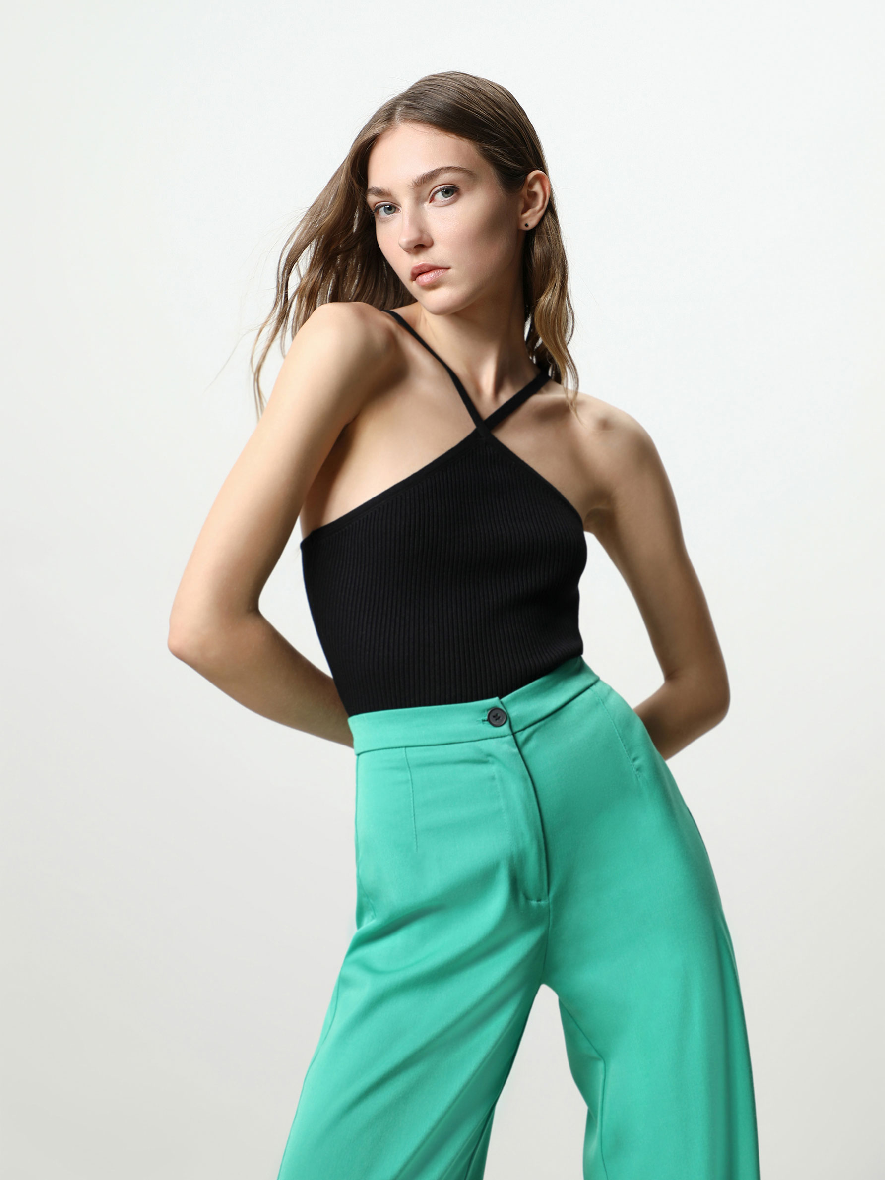 topshop black knitted ribbed trousers 