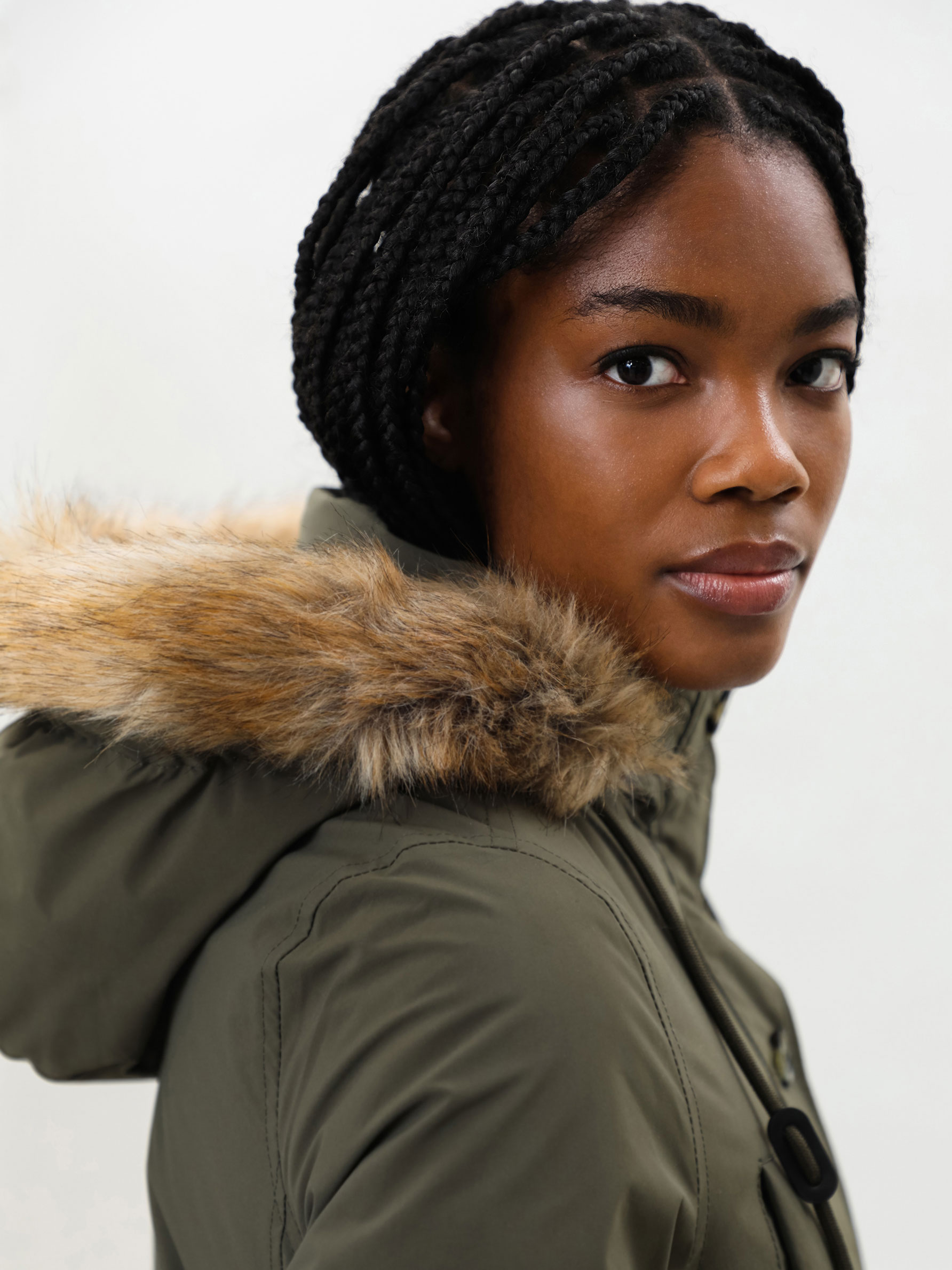 padded parka with fur hood