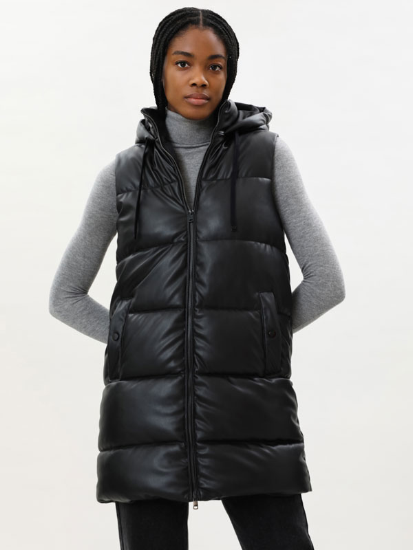 Faux leather quilted gilet
