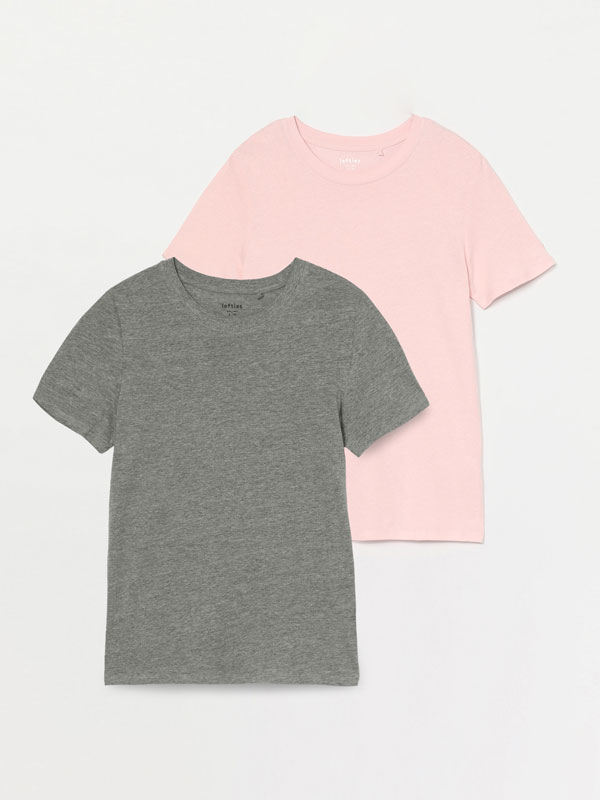 Pack of 2 contrast round neck T-shirts
