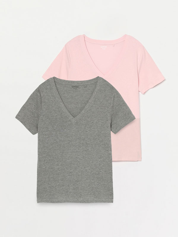 Pack de 2 t-shirts combinadas com decote em bico