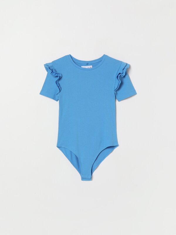 Ribbed bodysuit with ruffle trims