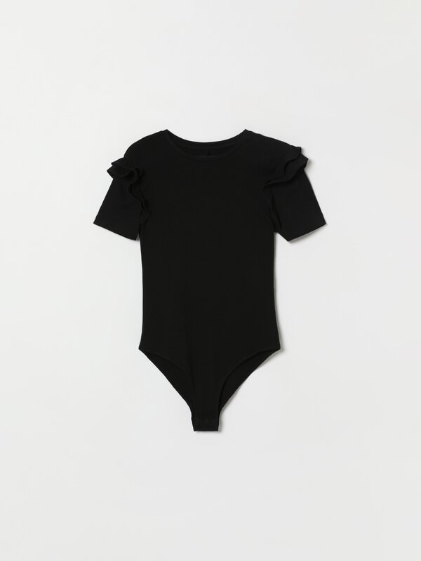 Ribbed bodysuit with ruffle trims