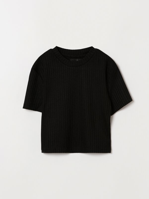 Ribbed knit cropped T-shirt