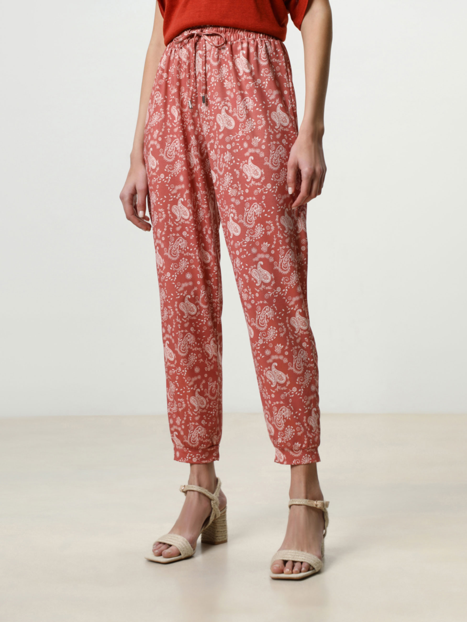 Printed flowing trousers with tie 