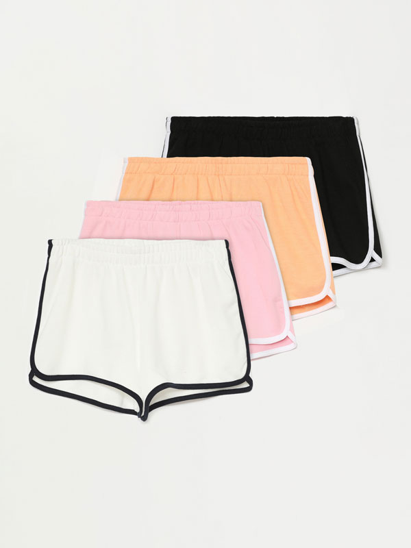 Pack de 4 pantalóns curtos básicos de felpa con reberete