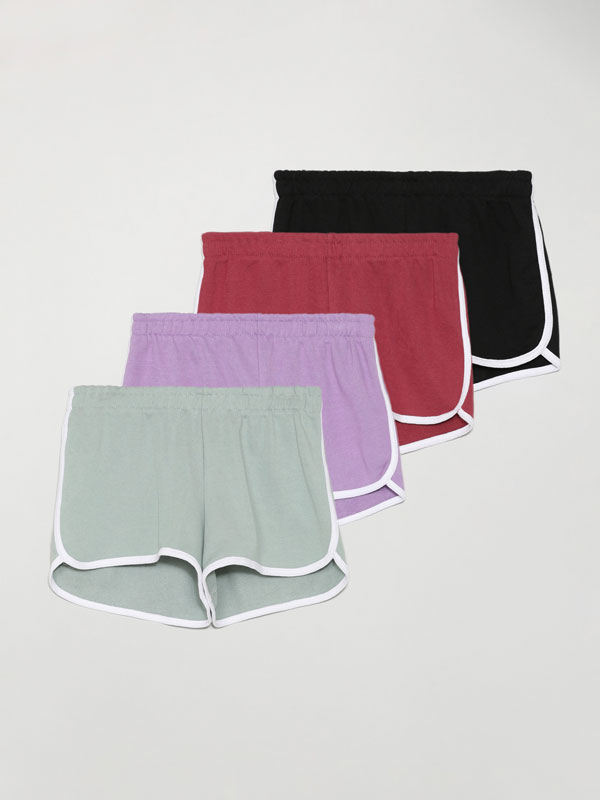 Pack de 4 shorts básicos de felpa con ribete