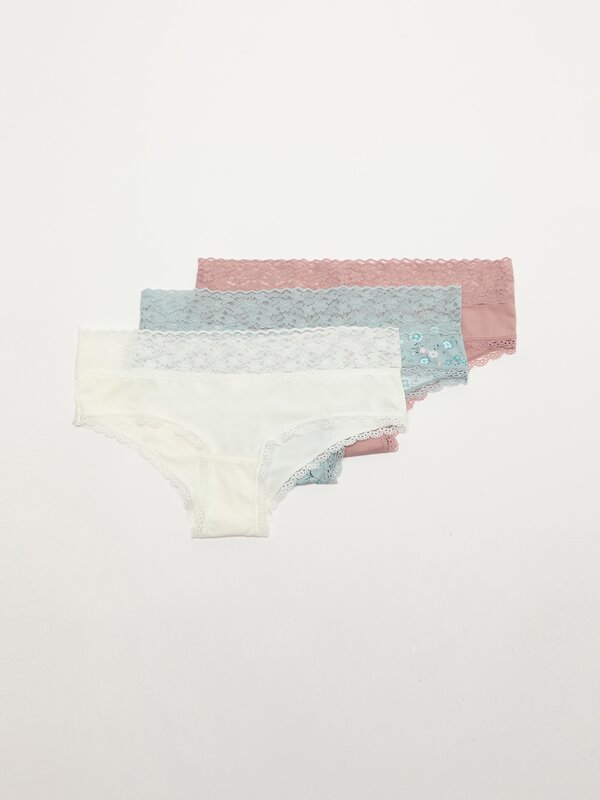 Pack of 3 contrast hipster briefs with lace trim