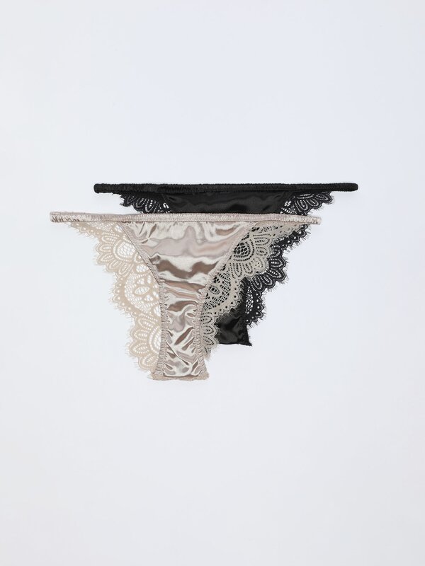 Pack of 2 satin briefs with lace trim
