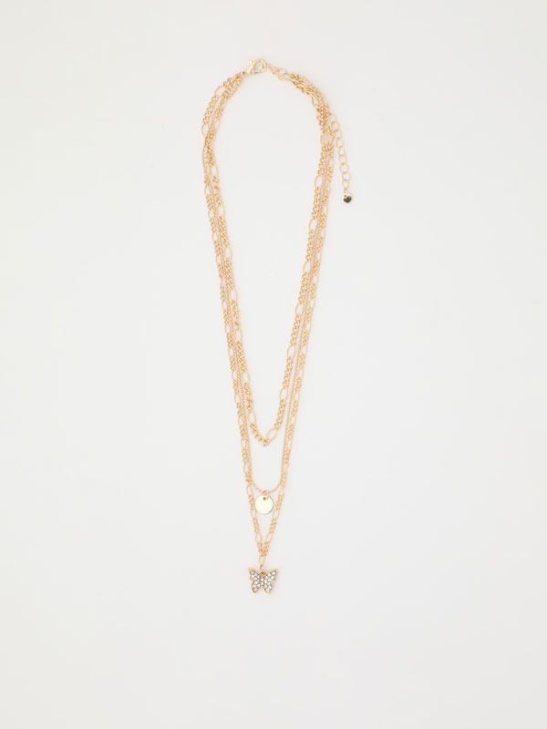 Multi-strand butterfly necklace