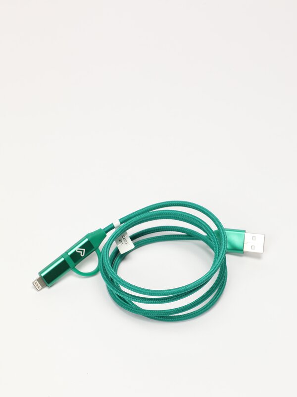 Cable con dobre cabezal de Lightning/USB C a USB A