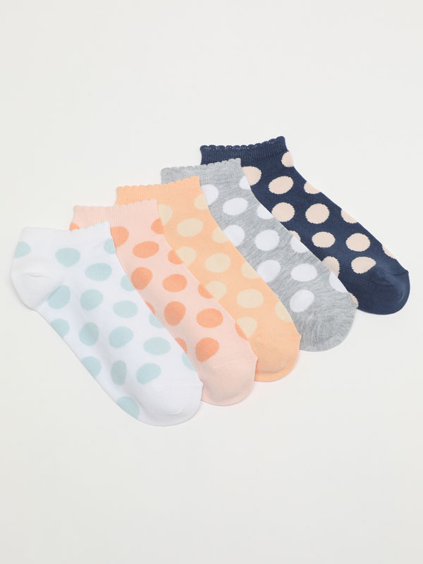 Pack of 5 pairs of polka dot ankle socks