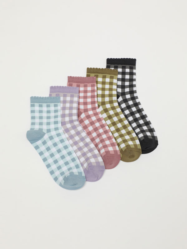 Pack of 5 pairs of socks with a gingham check print.