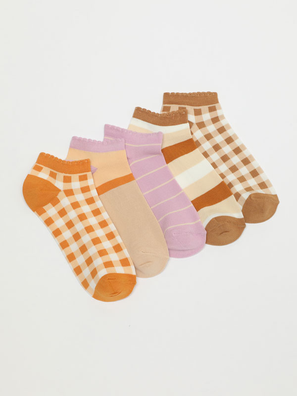 Pack of 5 pairs of check ankle socks