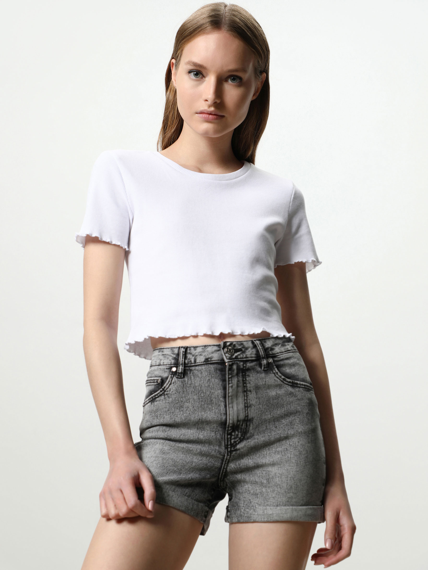 High waist basic denim shorts - Shorts 