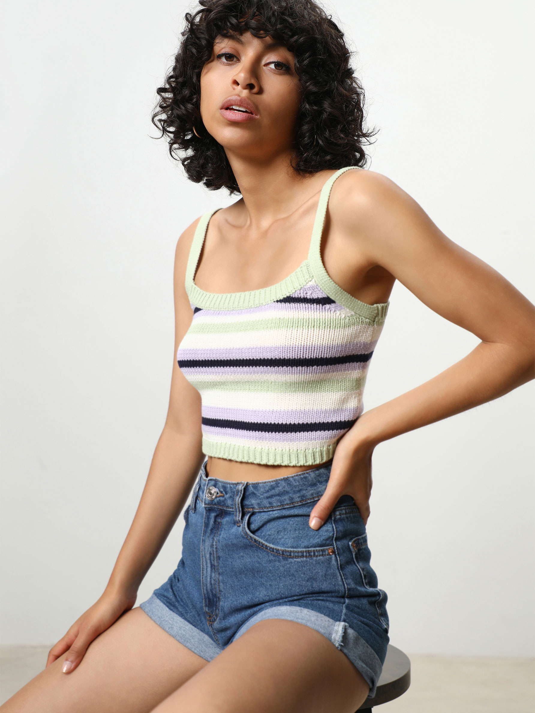striped knit crop top
