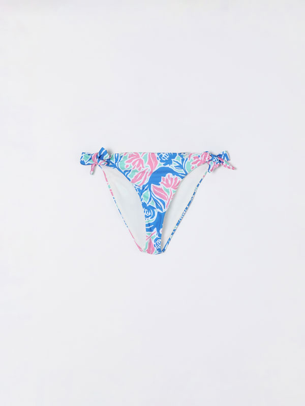 Printed bikini bottoms with tie detail