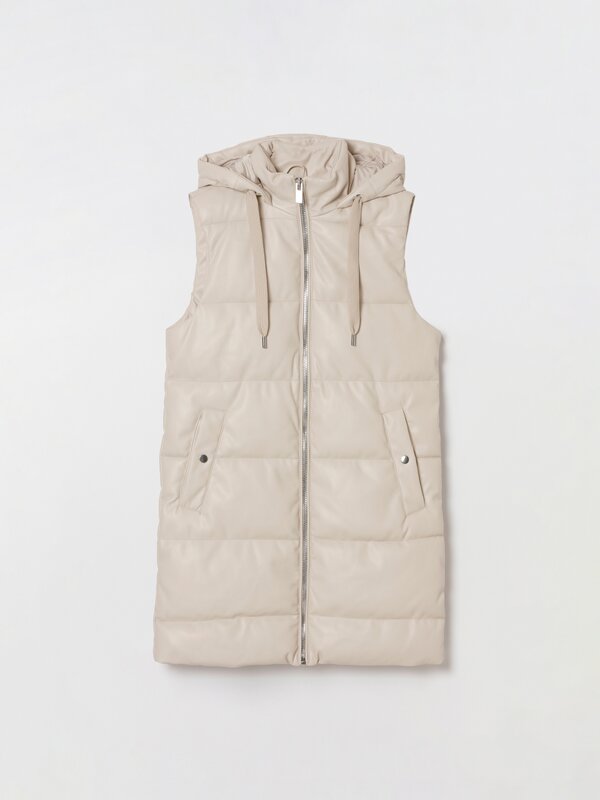 Long faux leather puffer gilet