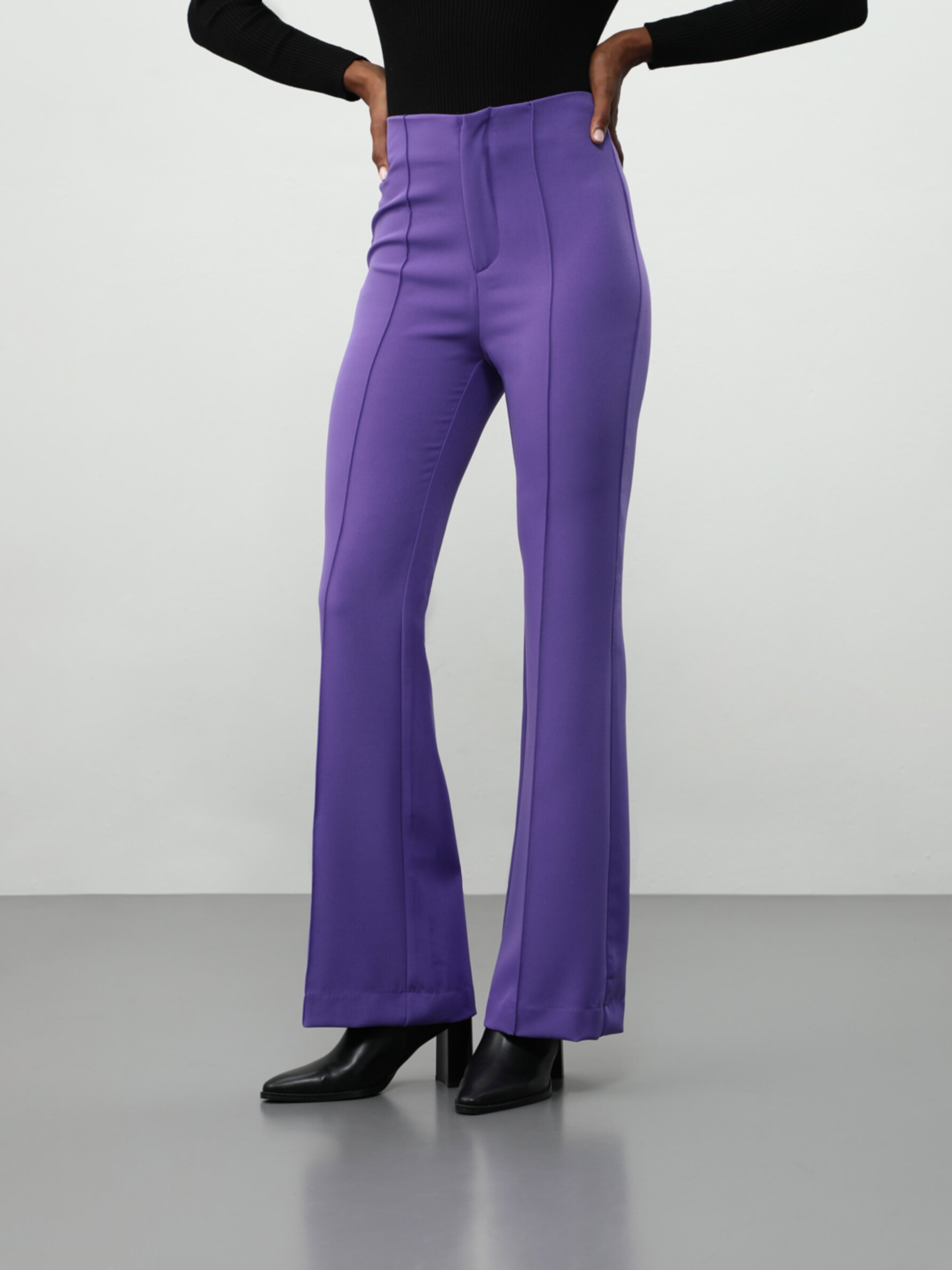 purple flared trousers