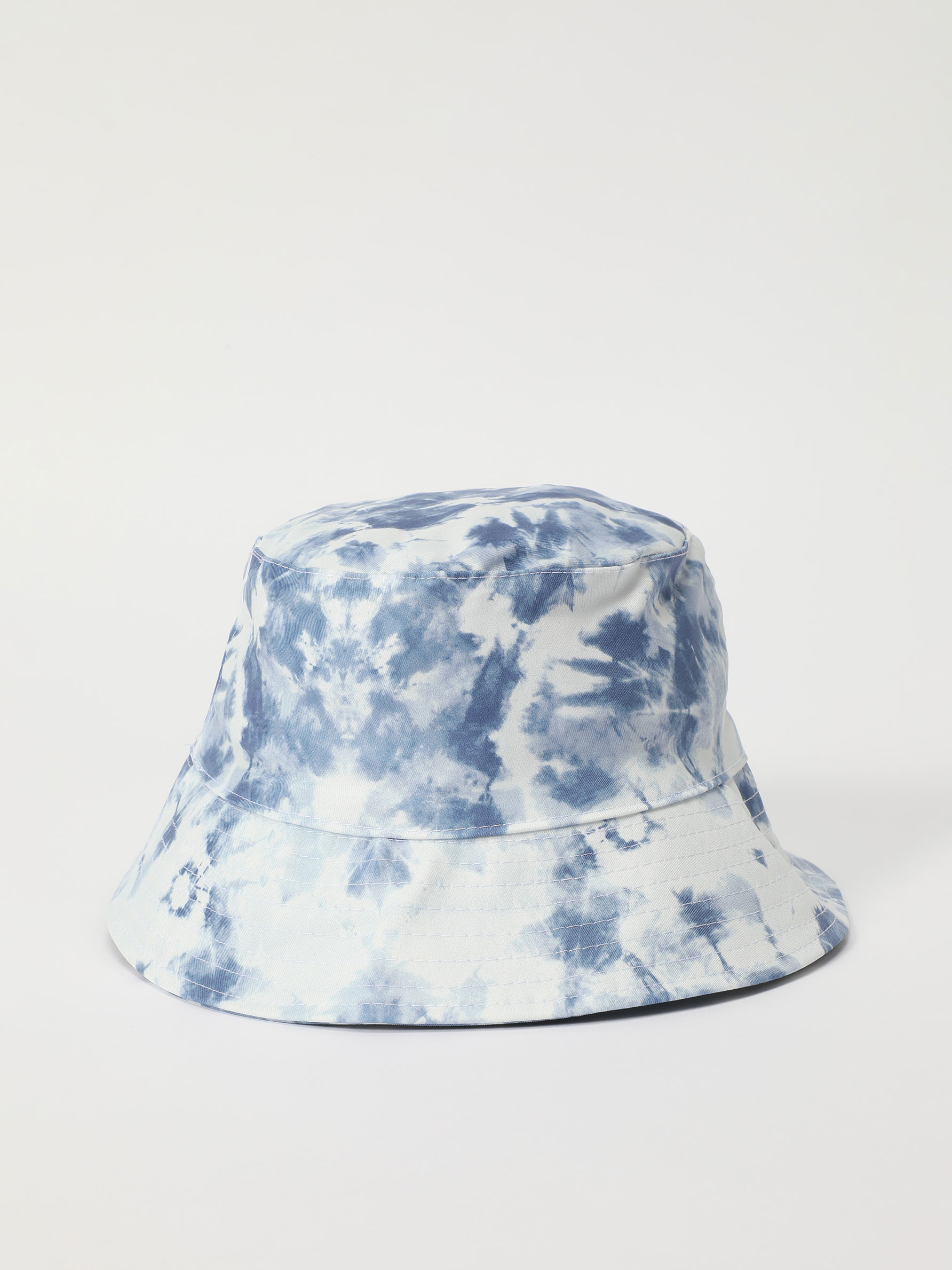 blue and white tie dye bucket hat