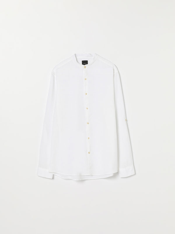 Linen-cotton shirt with stand-up collar