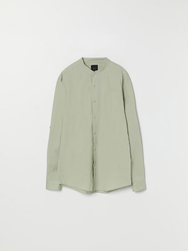 Linen-cotton shirt with stand-up collar