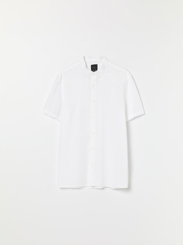 Linen-cotton blend short sleeve shirt