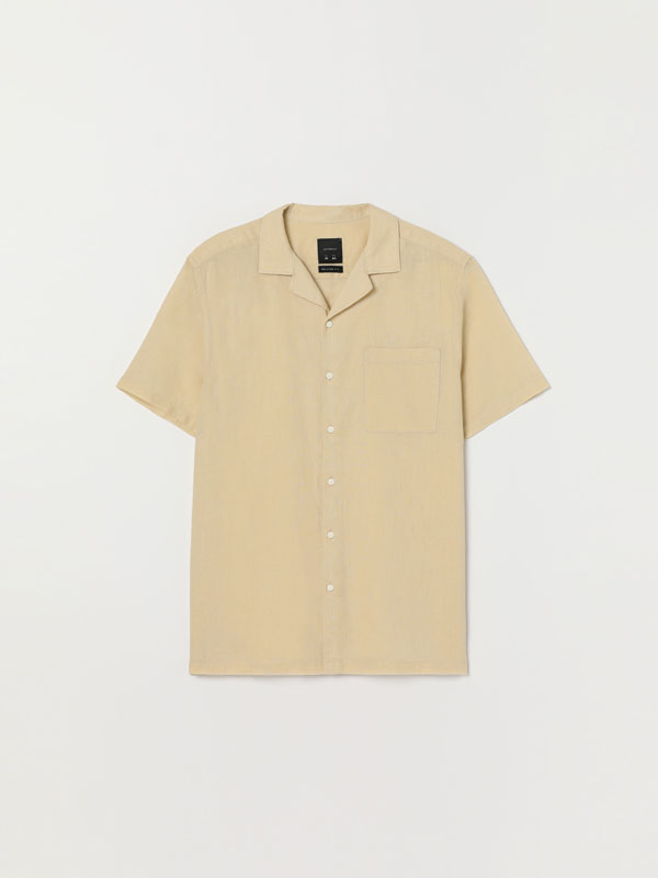 Linen-cotton blend short sleeve shirt