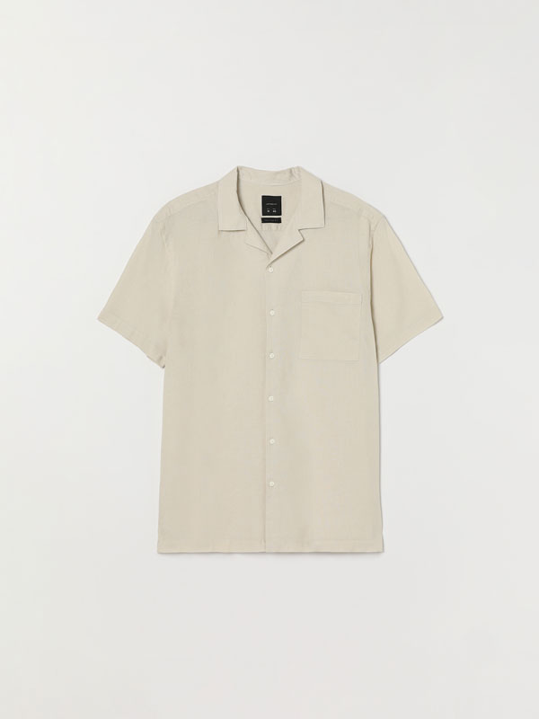 Camisa de manga curta em linho/algodão
