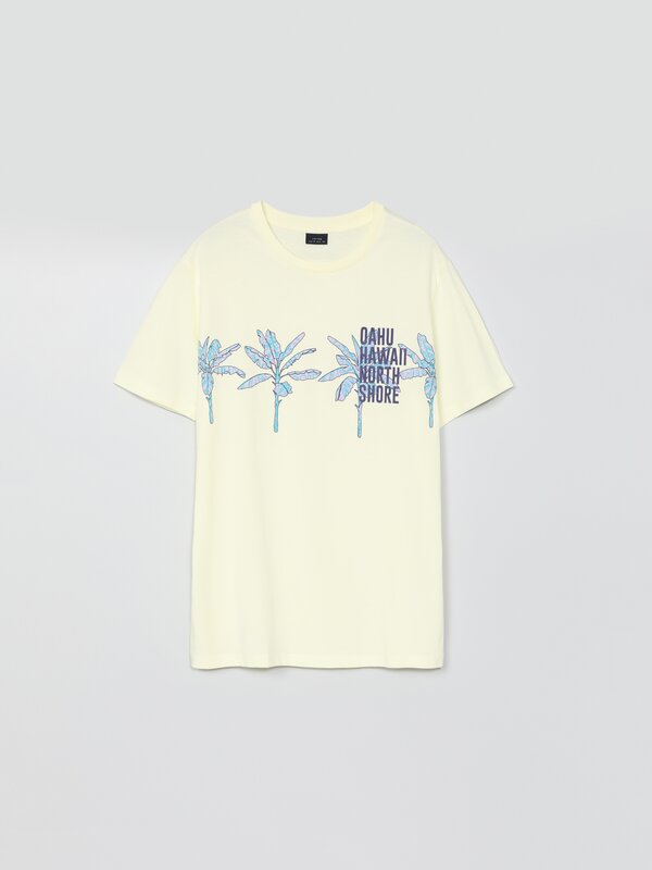 Camiseta estampado tropical de manga corta