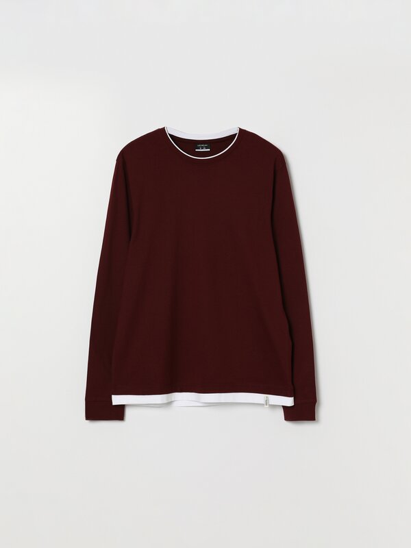 Long sleeve T-shirt with double collar