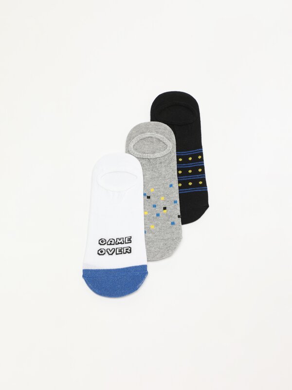 Pack de 3 pares de calcetíns estampados tipo invisible