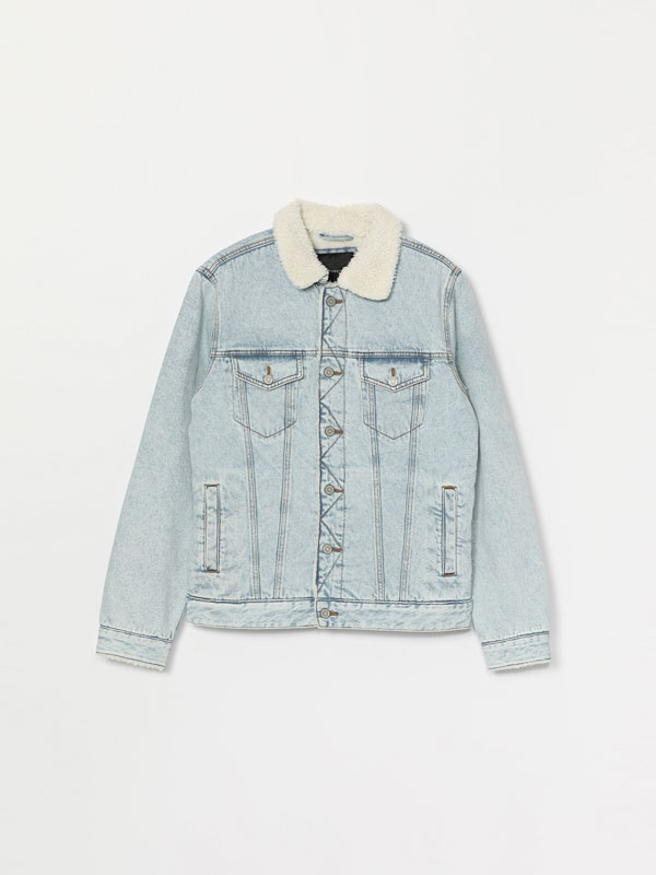 Denim jacket with faux shearling lining