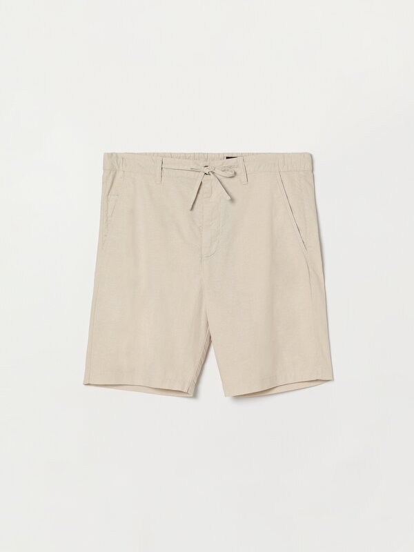 Linen - cotton jogger Bermuda shorts
