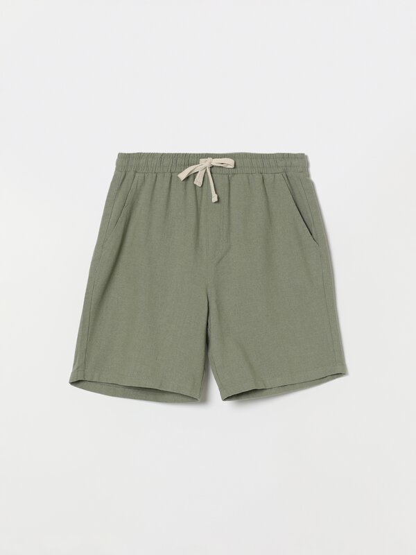 Linen-cotton jogger Bermuda shorts