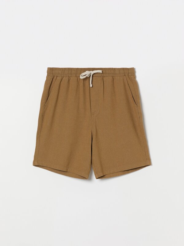 Linen-cotton jogger Bermuda shorts