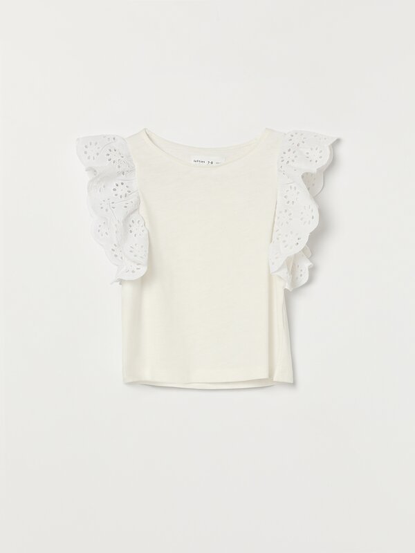 T-shirt with embroidered ruffles